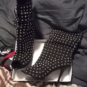 Black studded peep toe booties